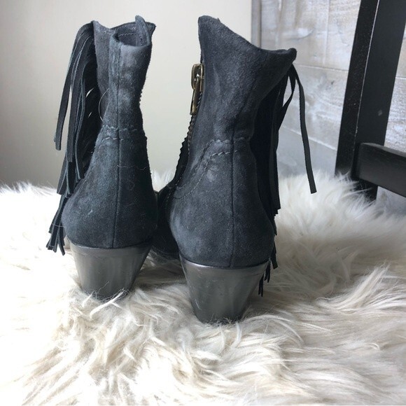 Sam Edelman 7 Louie black suede fringe western booties fall boots size 7 - Picture 3 of 7